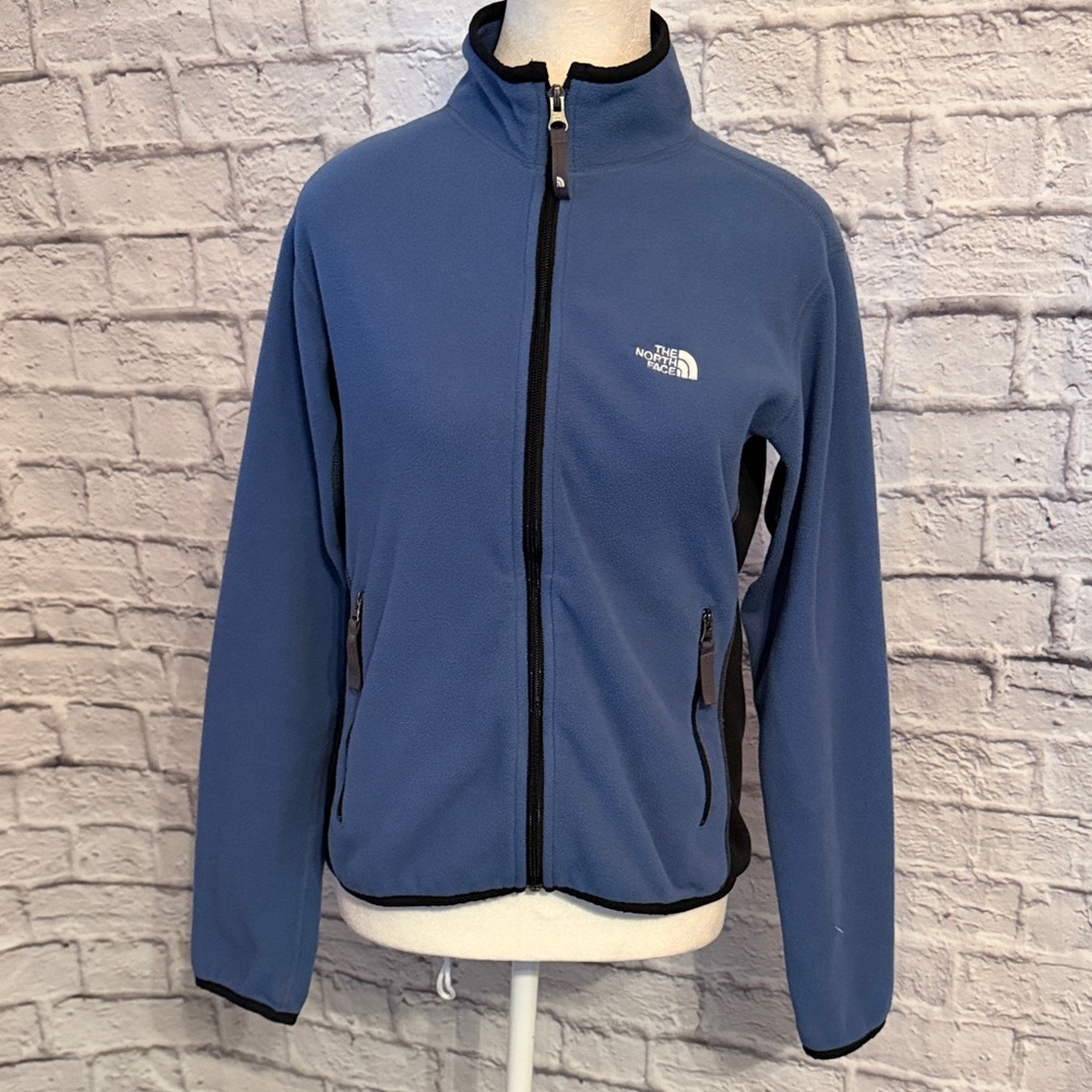 The North Face Women's Blue Fleece Zip Up Medium Jacket with Black Trim - Picture 1 of 12